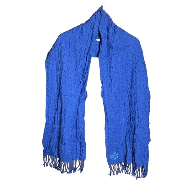 Tory Burch Periwinkle Blue 100% Merino Wool Embroidered Scarf One Size - Picture 1 of 2